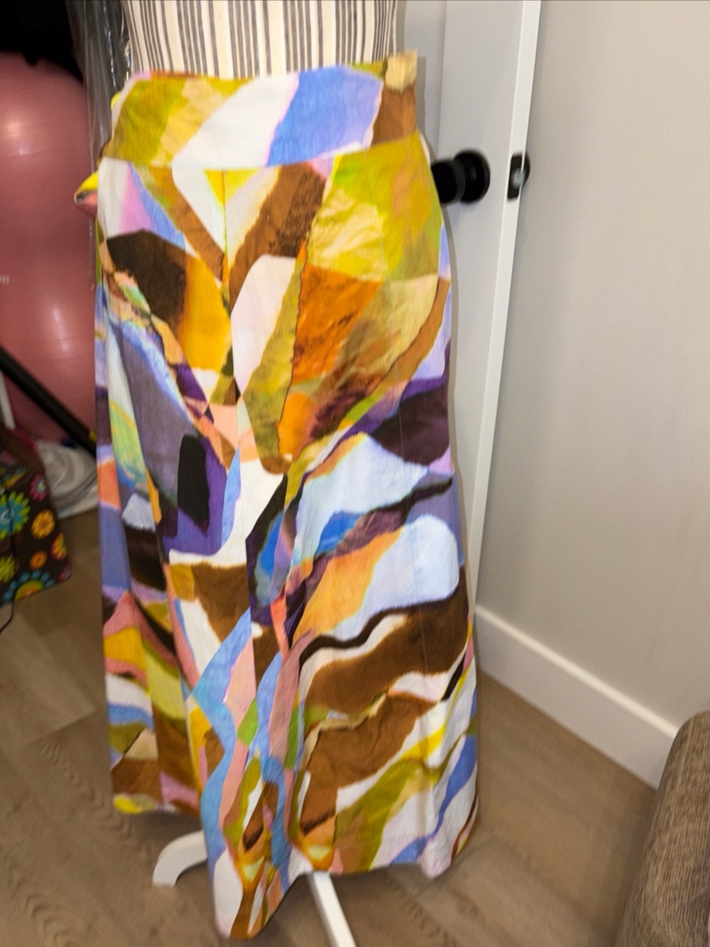 Marie Oliver sz XL NWT Abstract Print A-Line Maxi Skirt - Multicolor cotton wrap